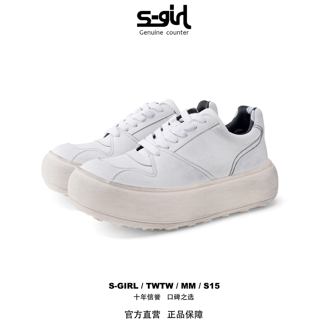 SGIRL TWTW厚底板鞋女2025秋季新款小白鞋百搭休闲做旧增高松糕鞋