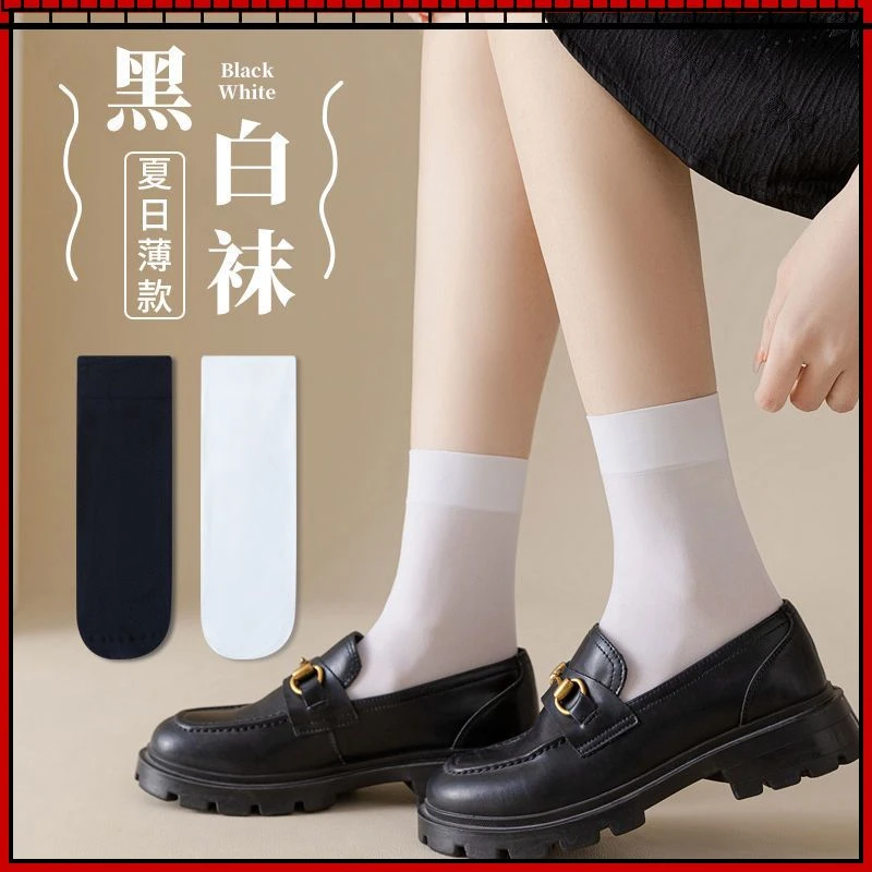 白色袜子女夏日薄款透气天鹅绒中筒袜日系配乐福鞋JK女袜ins百搭