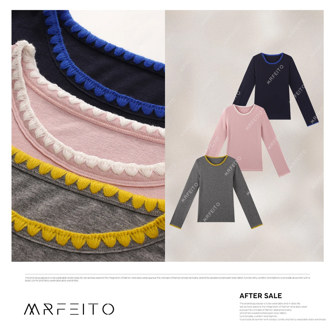 【初恋女主】2025年春季新款百搭花边圆领女士针织衫H16M02C30458