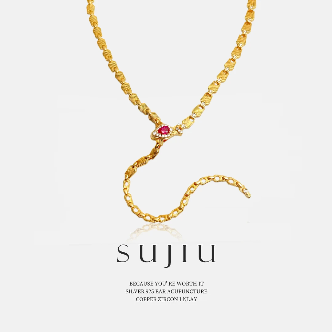 铜合金项链 SUJIU 【焰鳞炽瞳项链】精致气质轻奢复古时尚项链7562