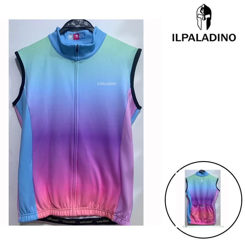 SQ 80【绿紫粉渐变加绒马甲女款】ILPALADINO骑行服无袖春秋冬