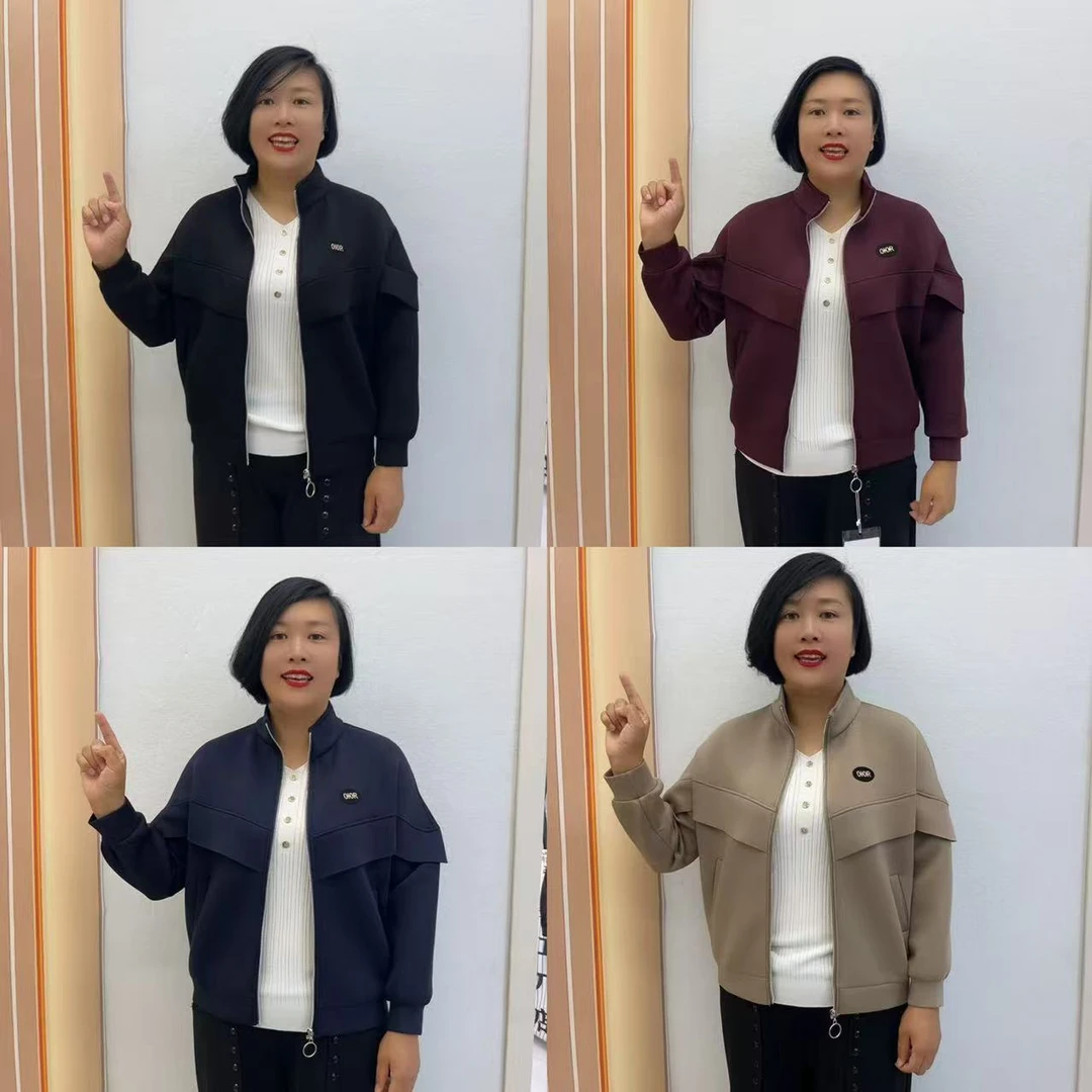 382秋季短款拼接纯色休闲时尚百搭上衣