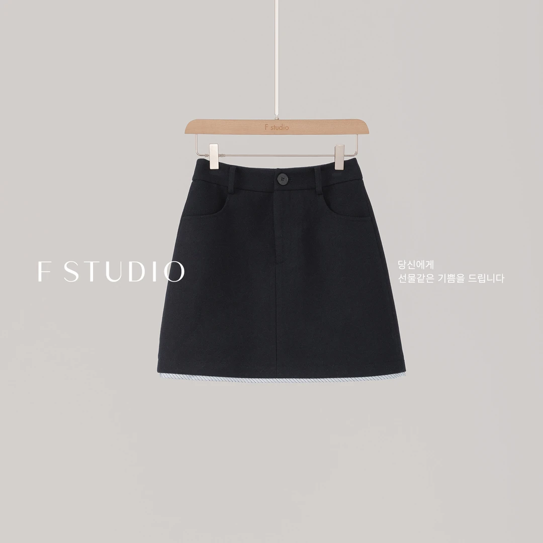法儿家韩国限定【新品】【蓝岛间奏】FS508X019蕾丝拼接半裙