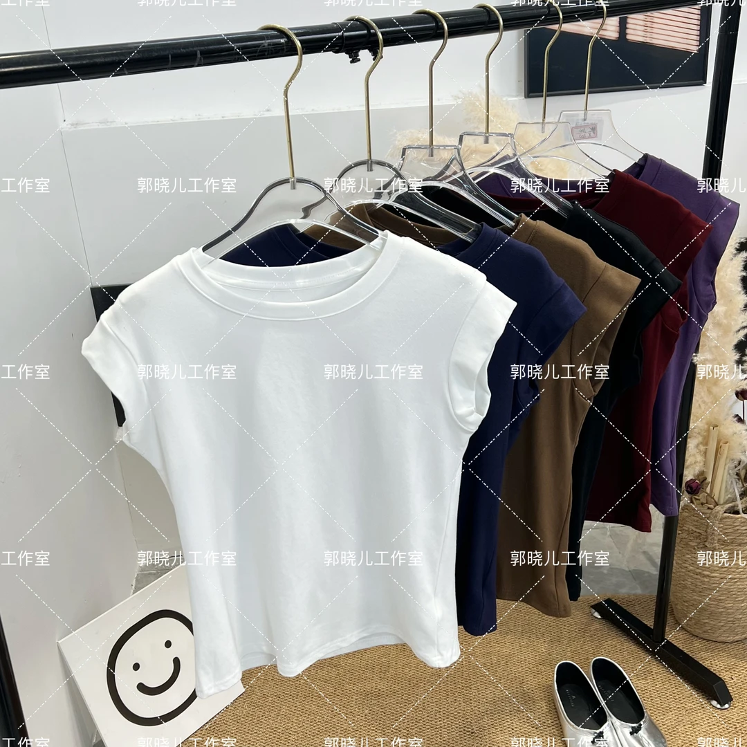 圆领休闲风针织轻职风短袖T恤百搭飞飞袖纯色韩版1373