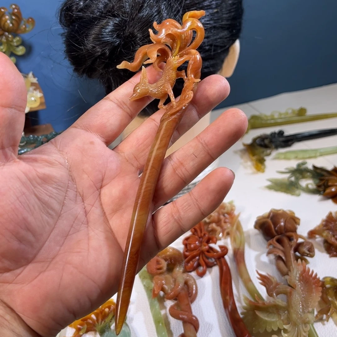 小***悠蛇纹石玉未镶嵌发簪