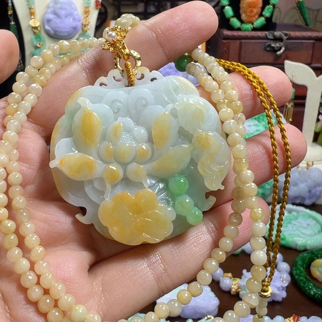 翡翠未镶嵌毛衣链莲花鱼