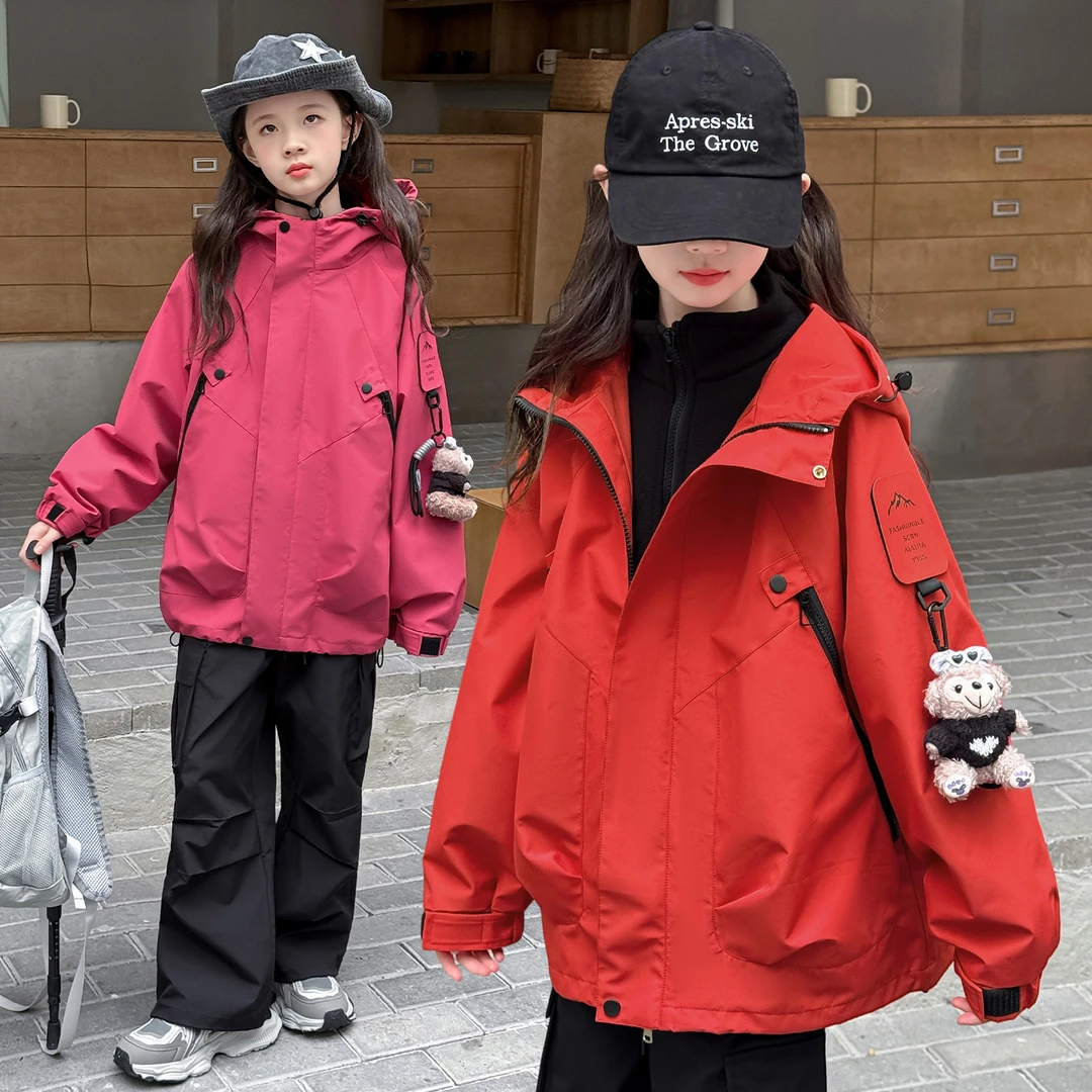 女童冲锋衣三合一2025新款秋冬洋气时髦中大童摇粒绒内胆连帽外套