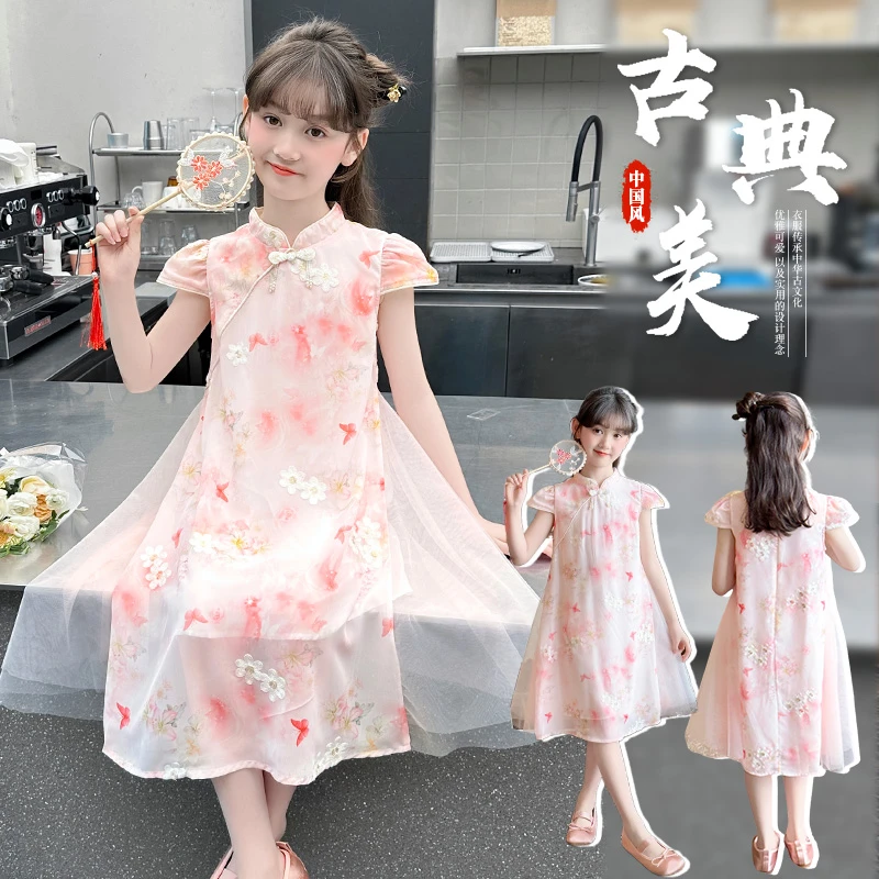 女童夏季旗袍连衣裙2025夏装时髦洋气裙子中大儿童学生国风表演服