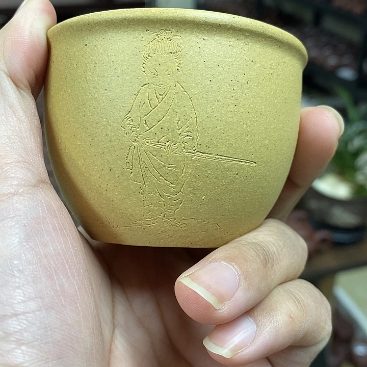 紫砂茶杯本绿主人杯刻绘