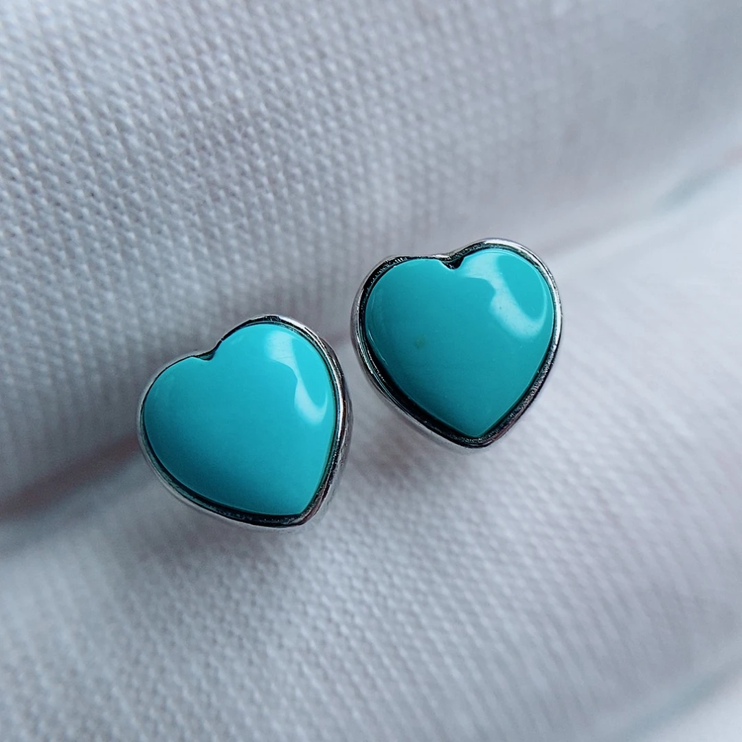 绿松石银S925镶嵌耳钉