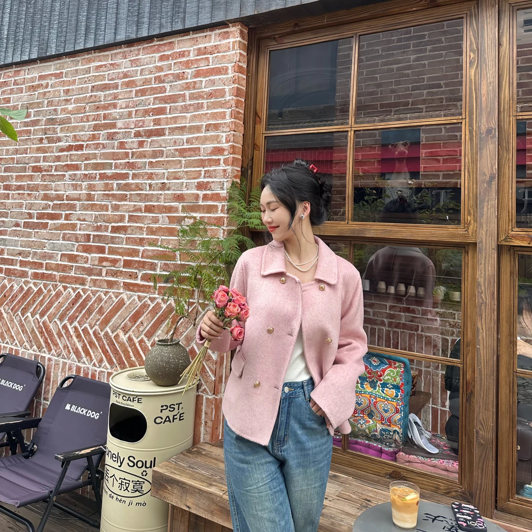 短款双面呢外套韩系小个子复古百搭时尚宽松毛呢