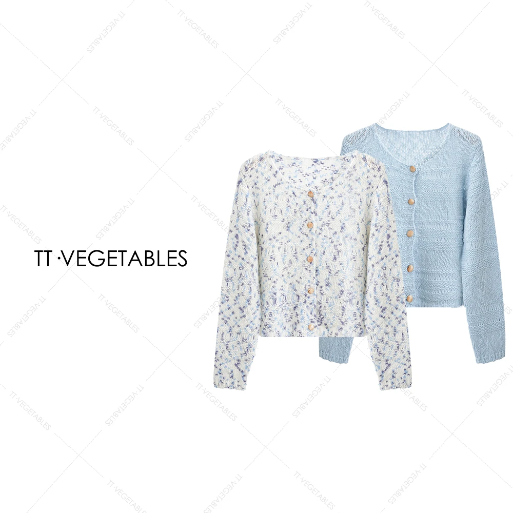 TT・VEGETABLES【序白】织夏 羊毛混纺针织衫长袖麻花开衫上衣521384