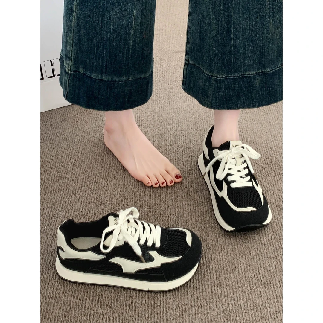 厚底黑色德训鞋女鞋子2025秋季新款爆款网面透气休闲运动鞋阿甘鞋