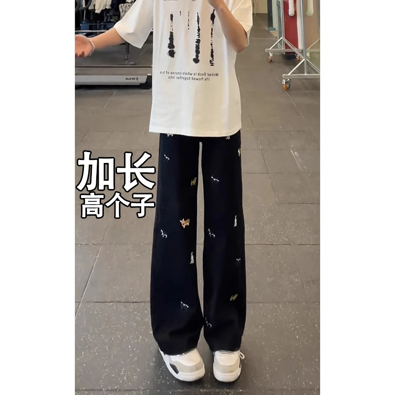 190cm夏季薄款加长男高个子小众刺绣裤子拖地185裤180大码宽松