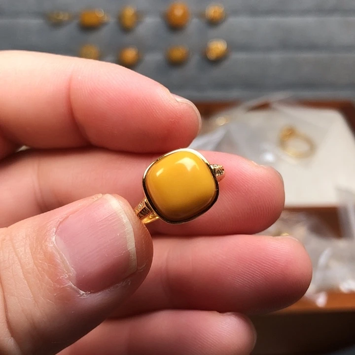 琥珀银S925镀金镶嵌戒指戒指18