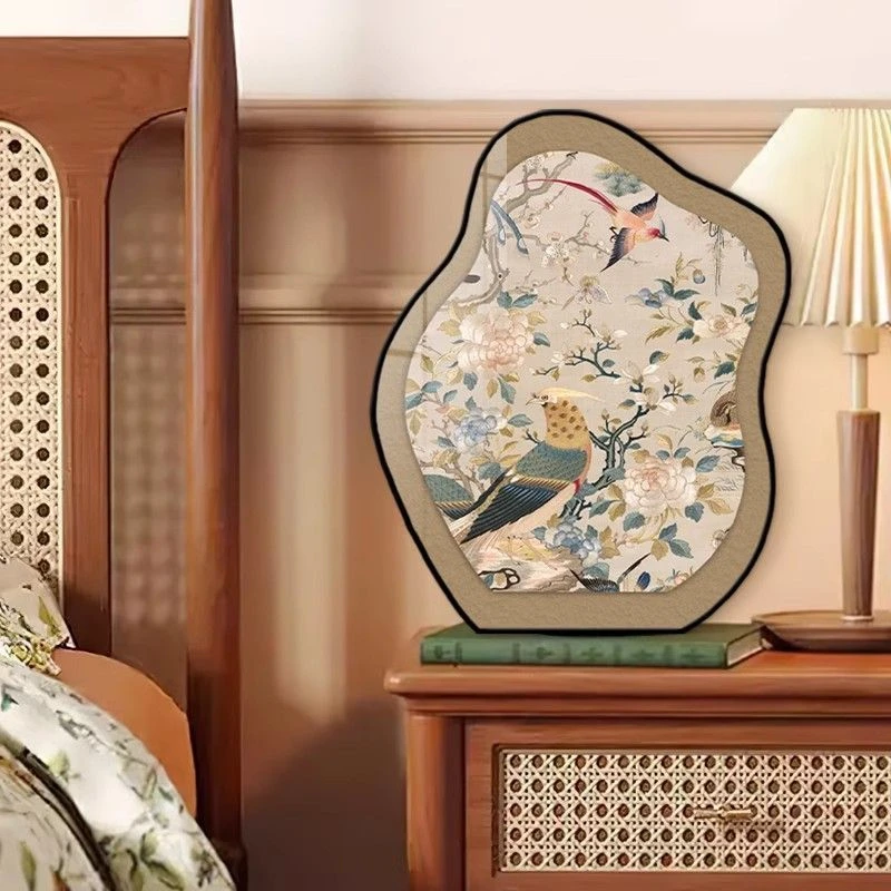 中古风飞燕桌面摆画装饰画客厅电视柜小摆件复古花鸟餐桌艺术摆台