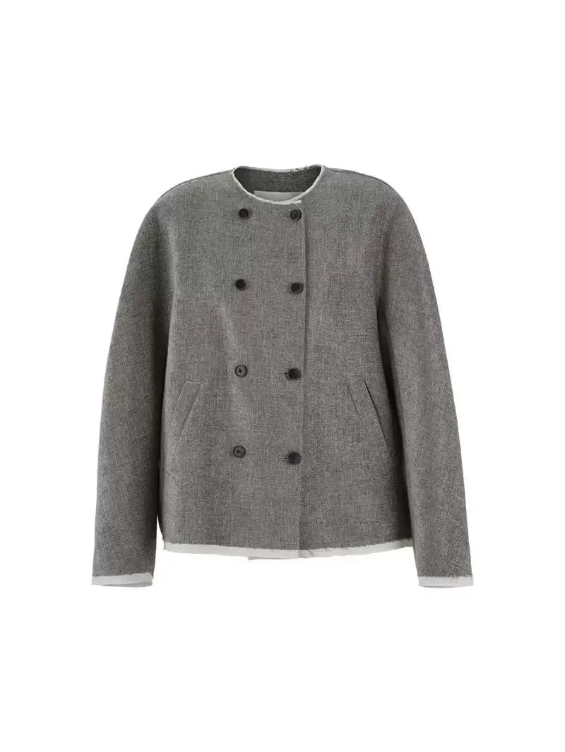 YOEYYOU 25春夏新品 设计师品牌 双排扣毛边夹克