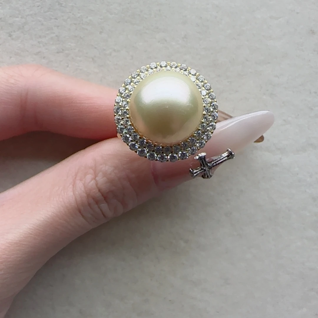 戒指95海水珍珠银S925镶嵌