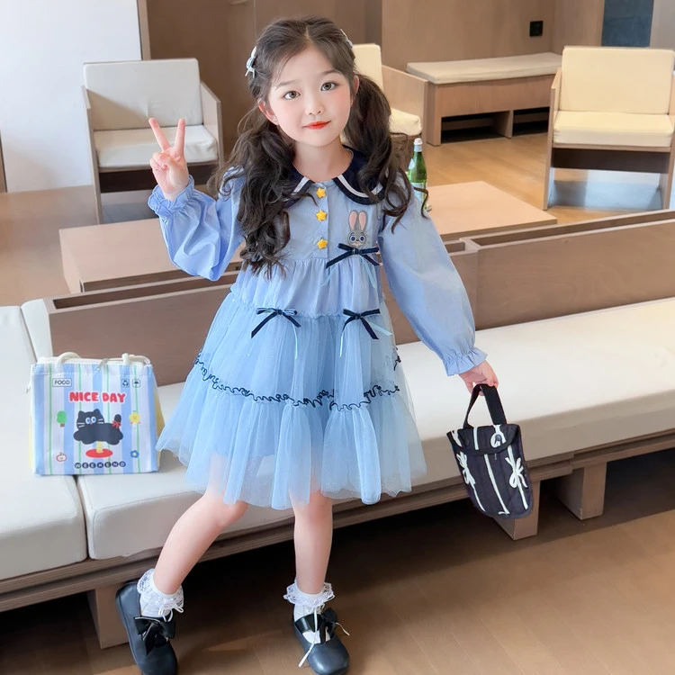 女童秋季连衣裙儿童2025新款兔子警官衬衫网纱裙女宝宝秋季公主裙