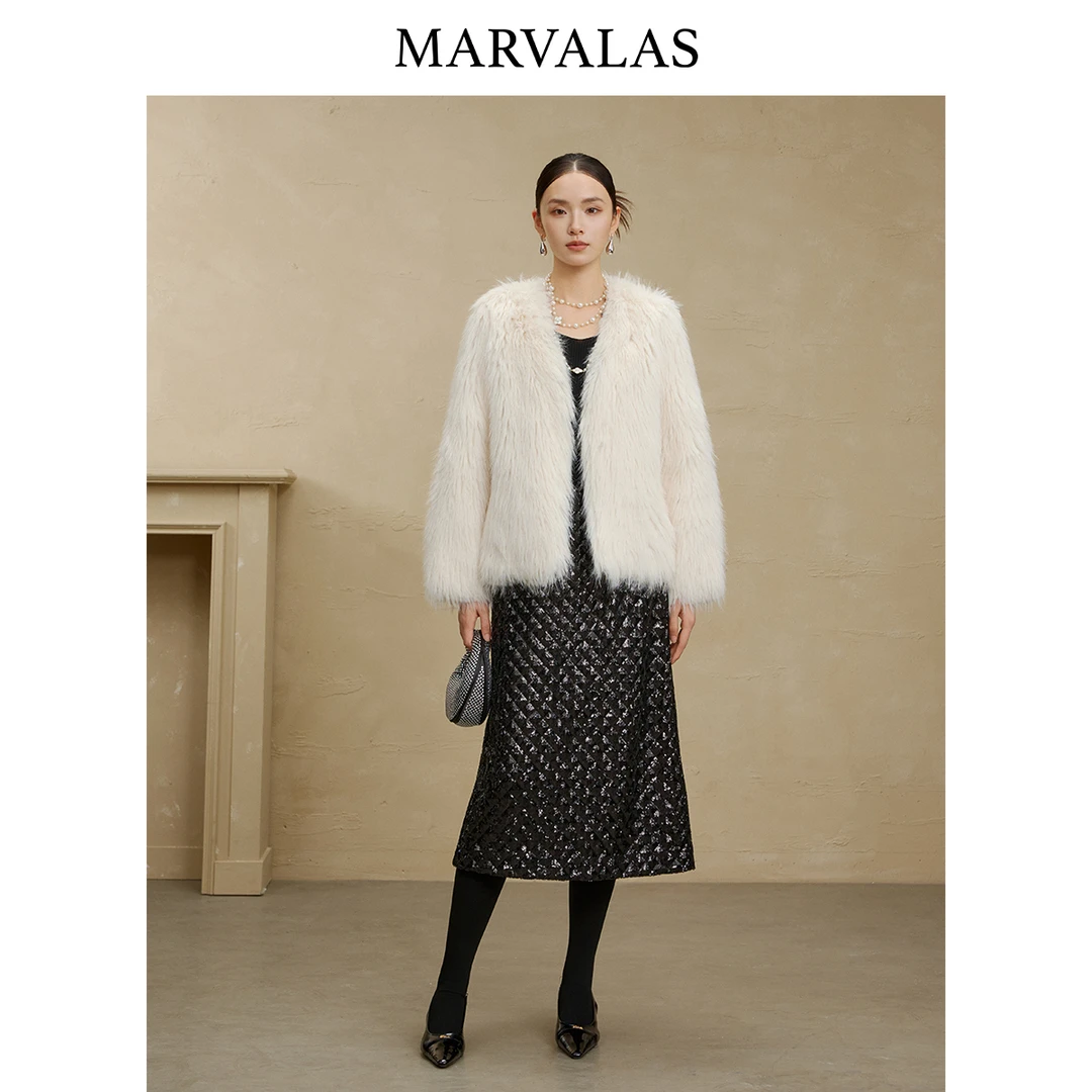 【丽公主】时尚皮短外套冬季设计感V领气质百搭13797