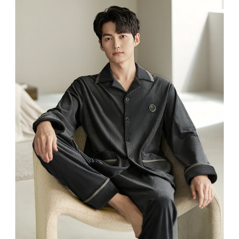 2025高档男士睡衣可外穿暖绒男款套装秋冬季新款翻领海岛绒家居服