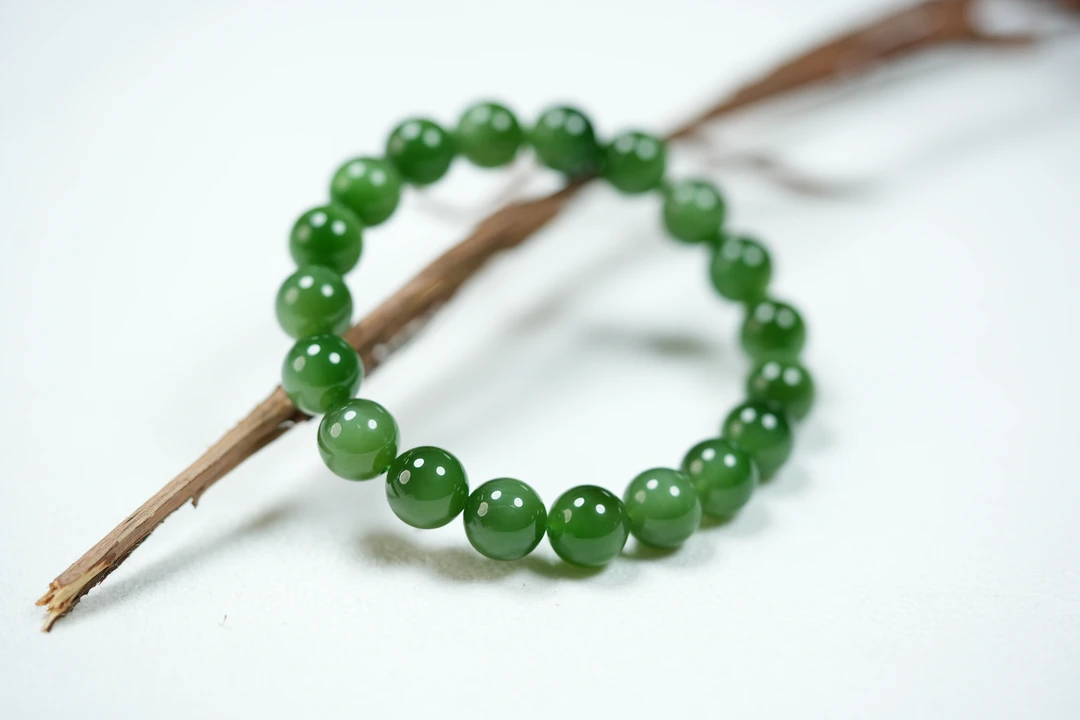 C10B11和田玉碧玉猫眼手串10mm时尚绿色单圈满绿碧绿满色