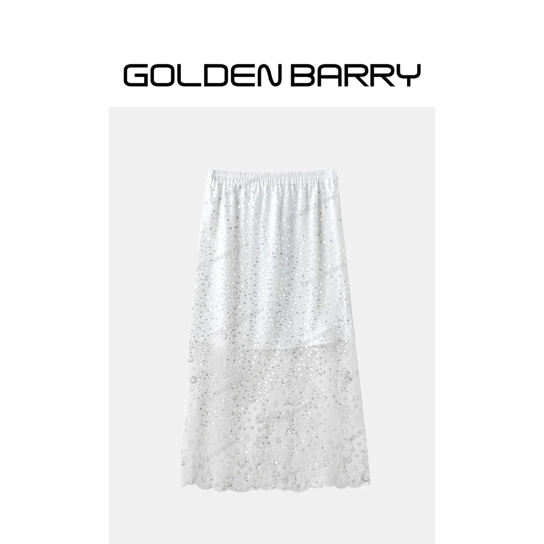 GOLDENBARRY|310154重工珠片珍珠花朵半裙