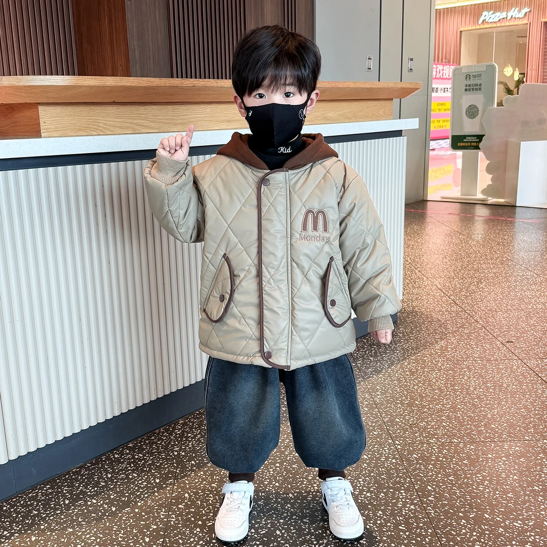 男童潮酷冬装2025新款儿童加绒加厚外套冬季宝宝保暖韩版棉袄衣服