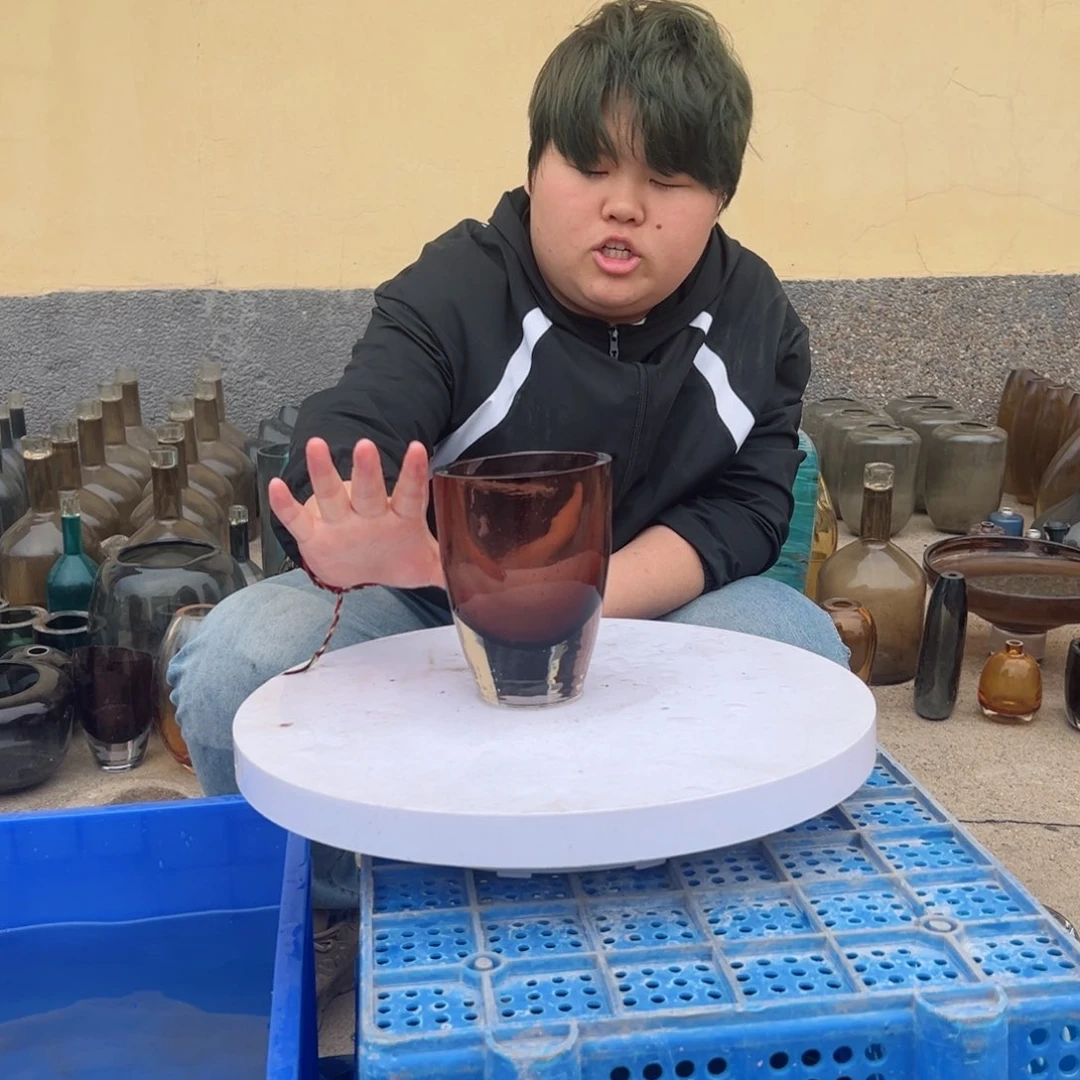 高15棕紫琉璃花器摆件瑕疵