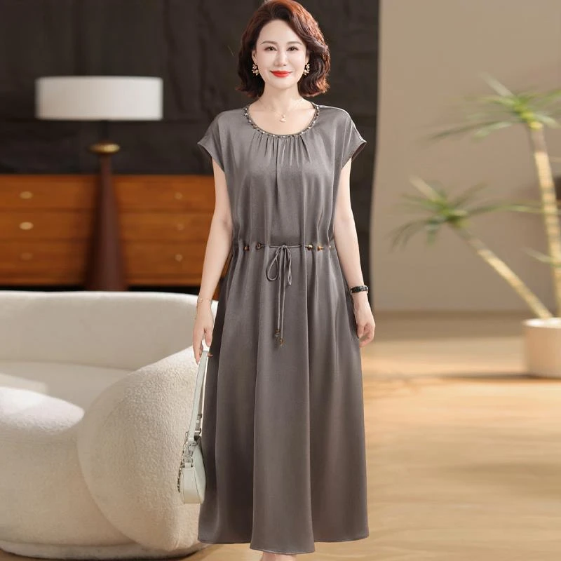 恒源祥彩羊中年妈妈夏装连衣裙高贵2025新款中老年女夏季减龄短袖