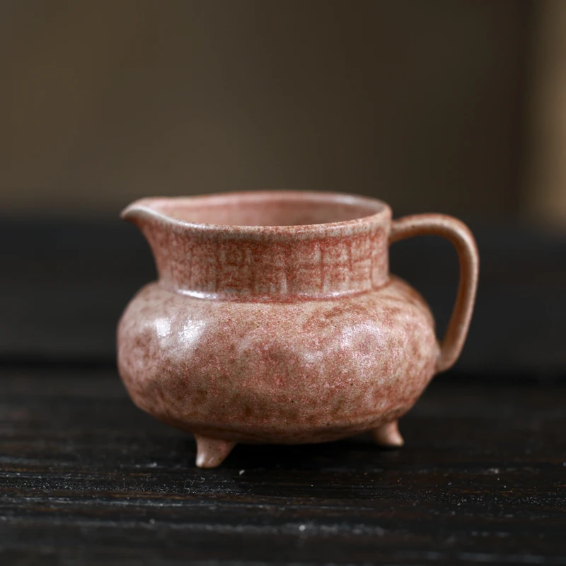 【宽窄】珊瑚粉-灰念-席编纹公道杯-120CC（灰念0044）