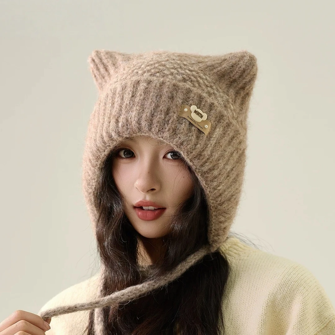 170~~~女秋冬帽子女士秋冬显脸小冬天韩版绒帽时尚猫咪款加厚帽子