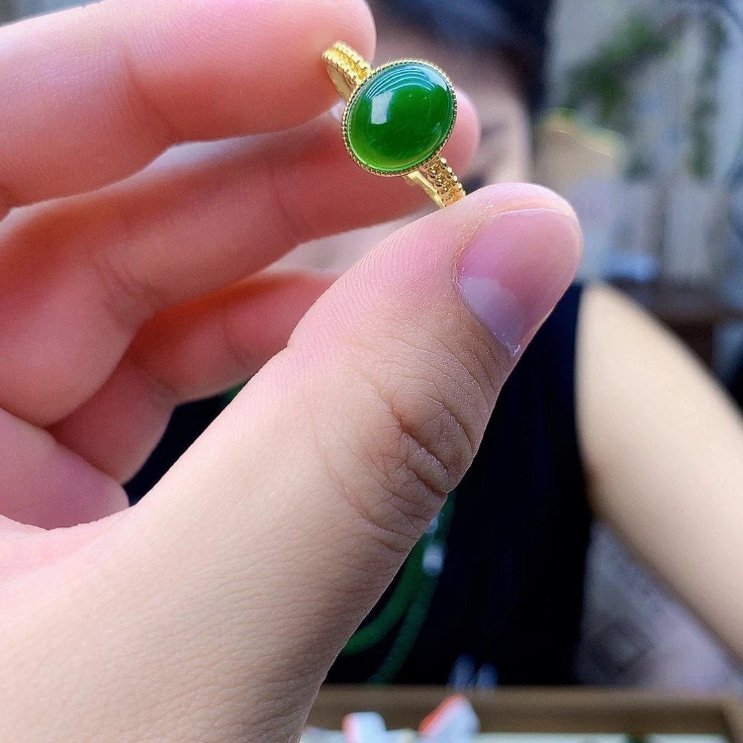 和田玉（碧玉）银S925镶嵌吊坠(不含链)戒指