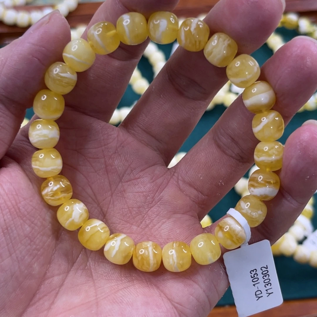 蜜蜡未镶嵌珠宝奇石9mm金瓷白虎皮