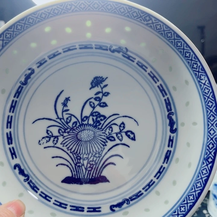 青花玲珑8寸窝盘兰花