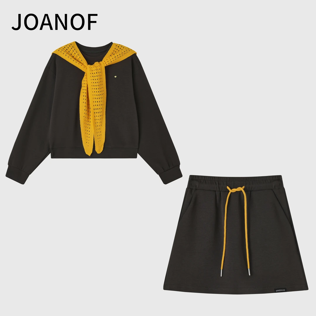 JOANOF【专属W】秋季通勤长袖时尚卫衣休闲短款套装百搭XT788