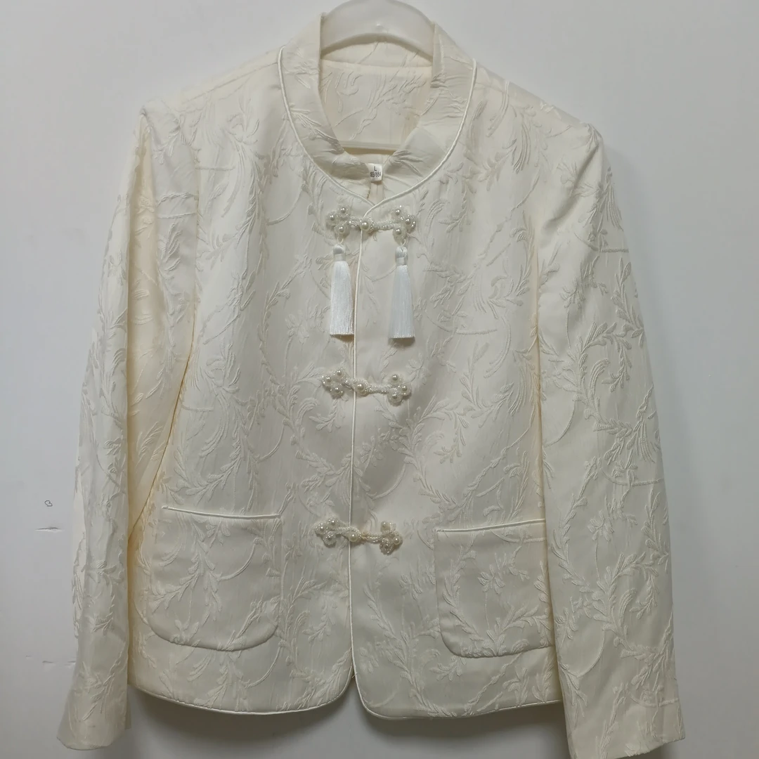 新中式盘扣提花短外套春秋宽松复古国风上衣女薄款气质时尚3317