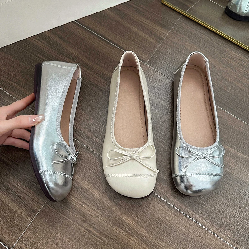 单鞋女圆头可爱甜美一脚蹬舒适软底奶奶鞋平底浅口瓢鞋女鞋大码