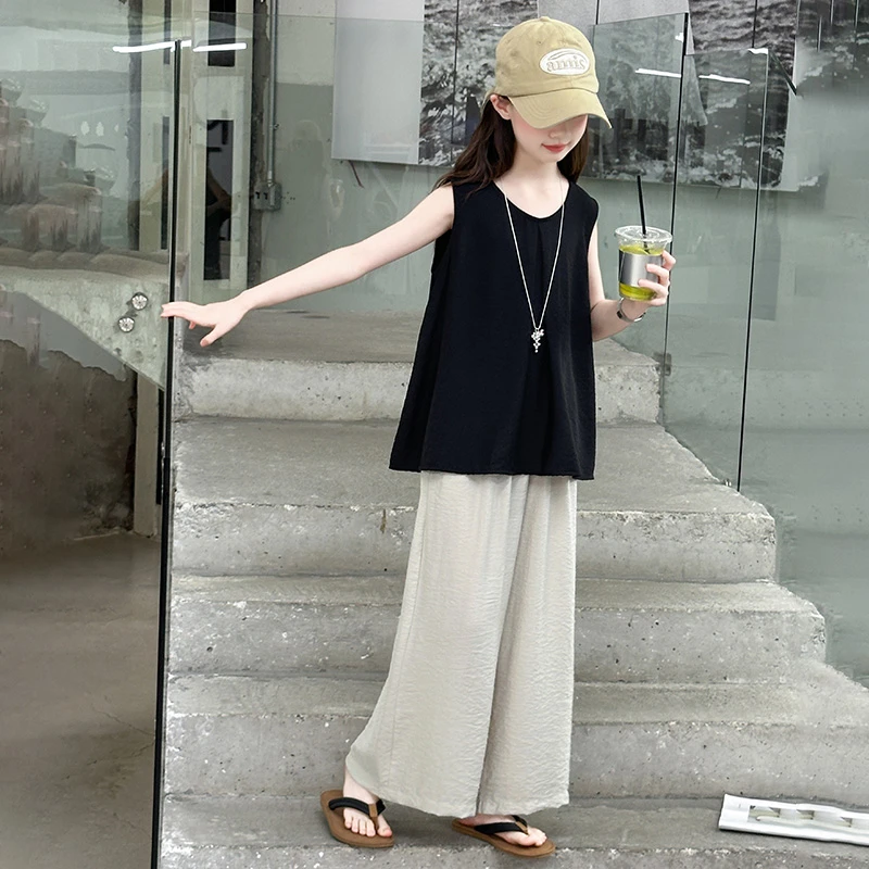 女童夏装2025新款洋气儿童夏季背心娃娃衫女孩休闲阔腿裤两件套