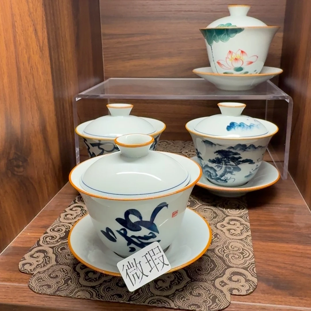 釉下手绘茶具微瑕