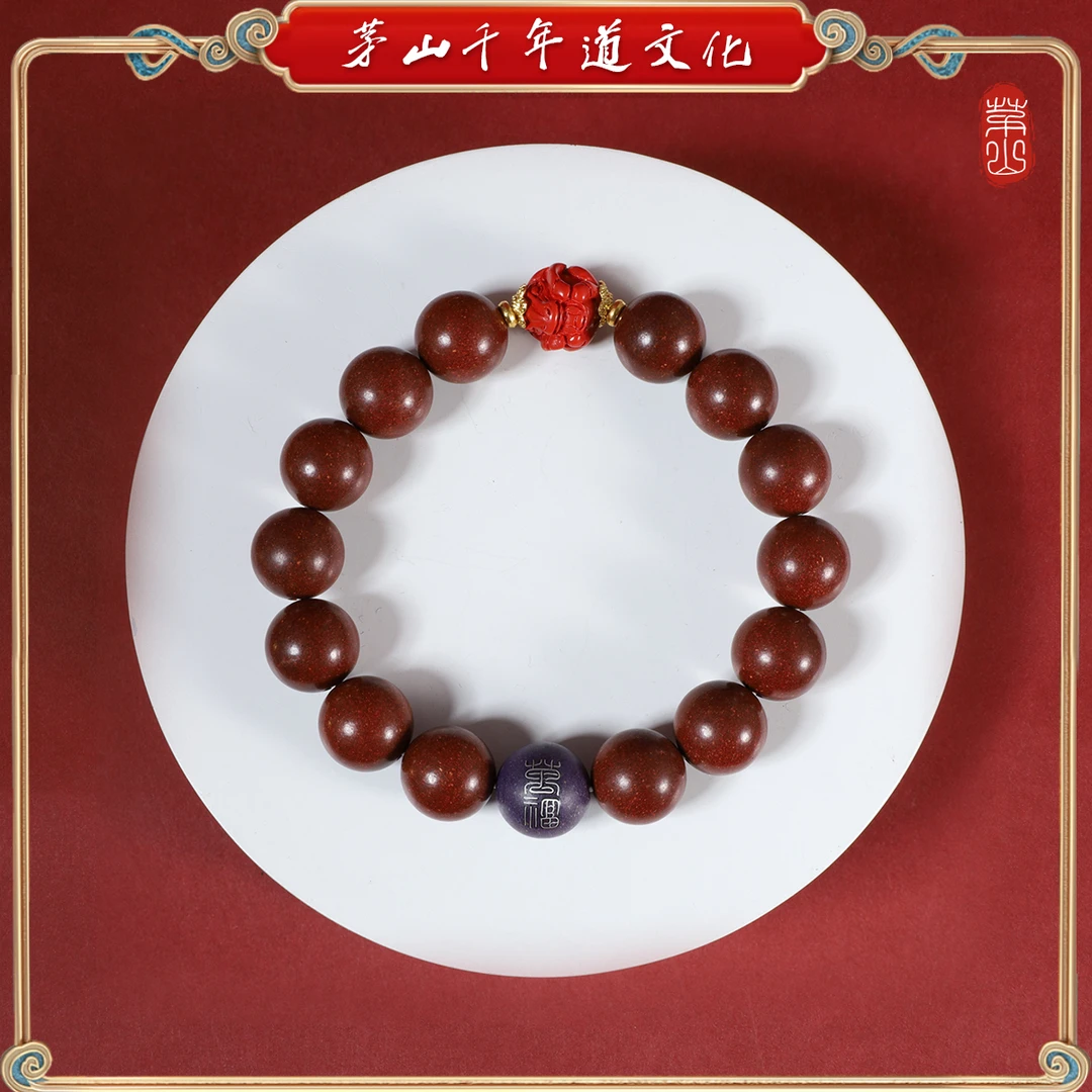 茅山南极庆寿香+生肖马12mm银镶合香珠手串（22cm）MC-46844