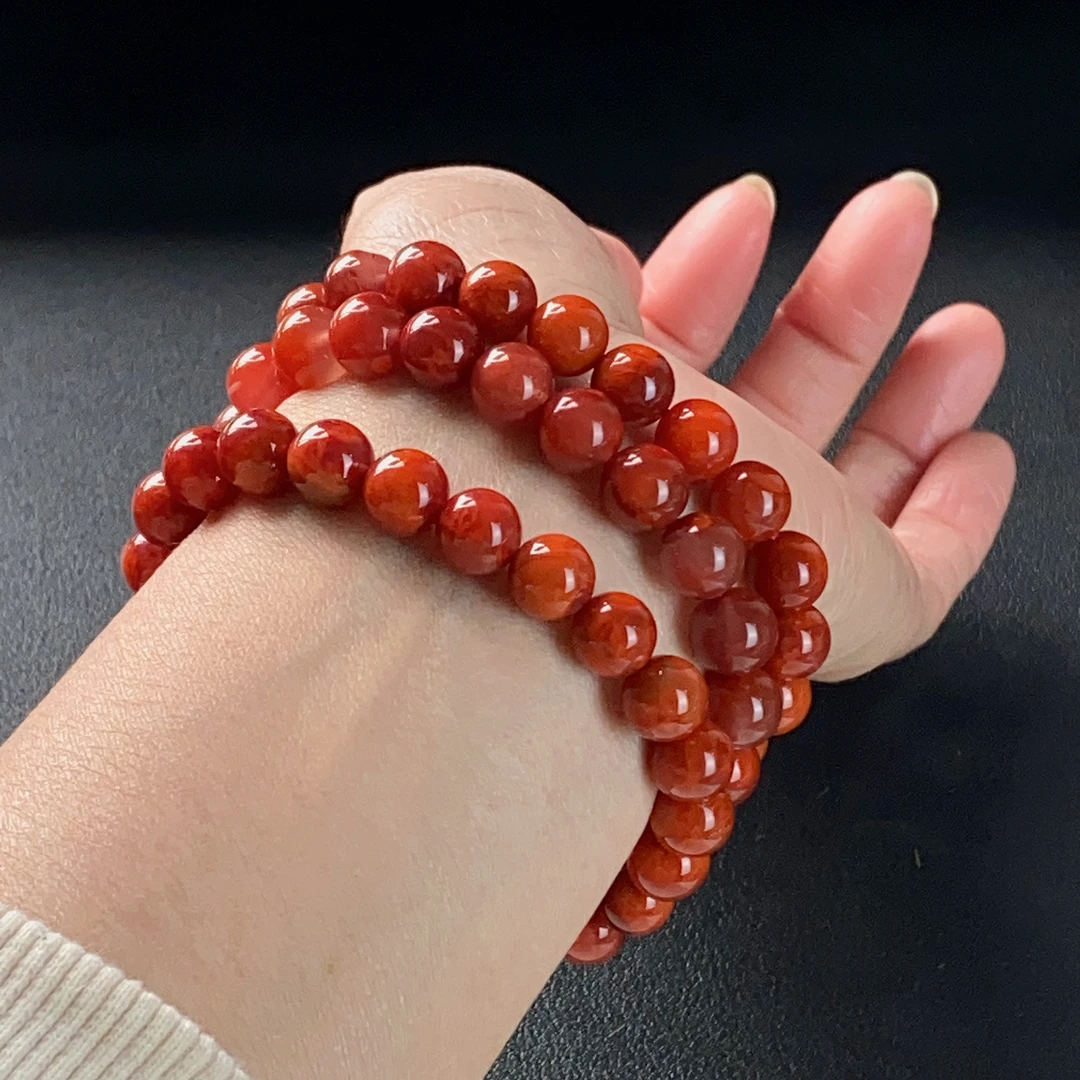 2006/原矿无注胶 南红火焰纹手串8 /多样性发/一件