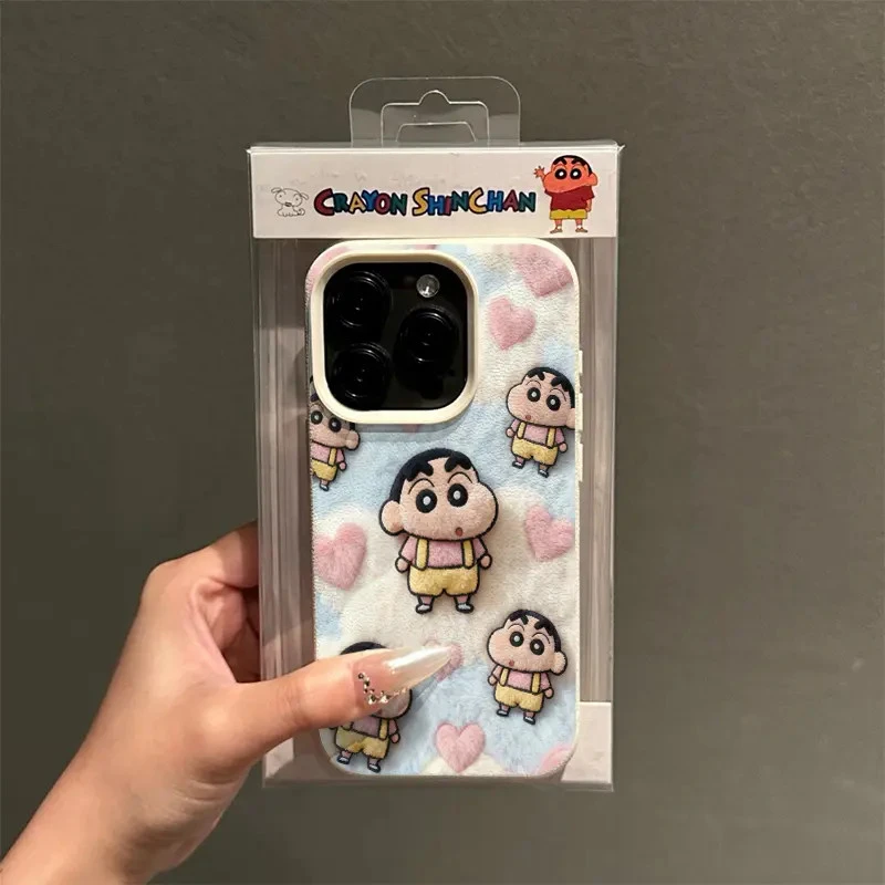 仿毛绒小新适用iPhone17Pro/16/15荔枝纹苹果14/13手机壳12创意