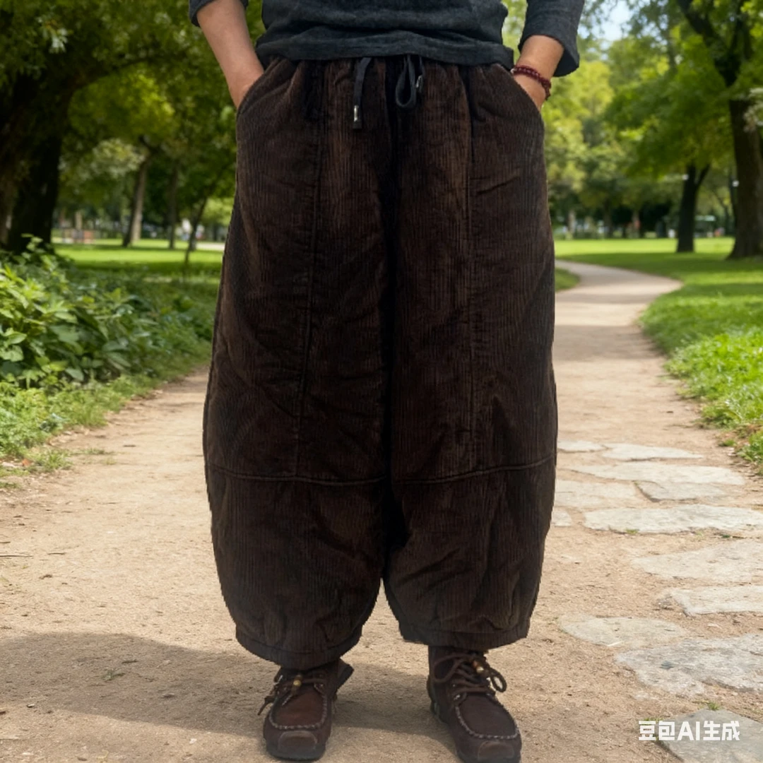 冬季新款加绒加厚宽松大码显瘦百搭老爹休闲裤