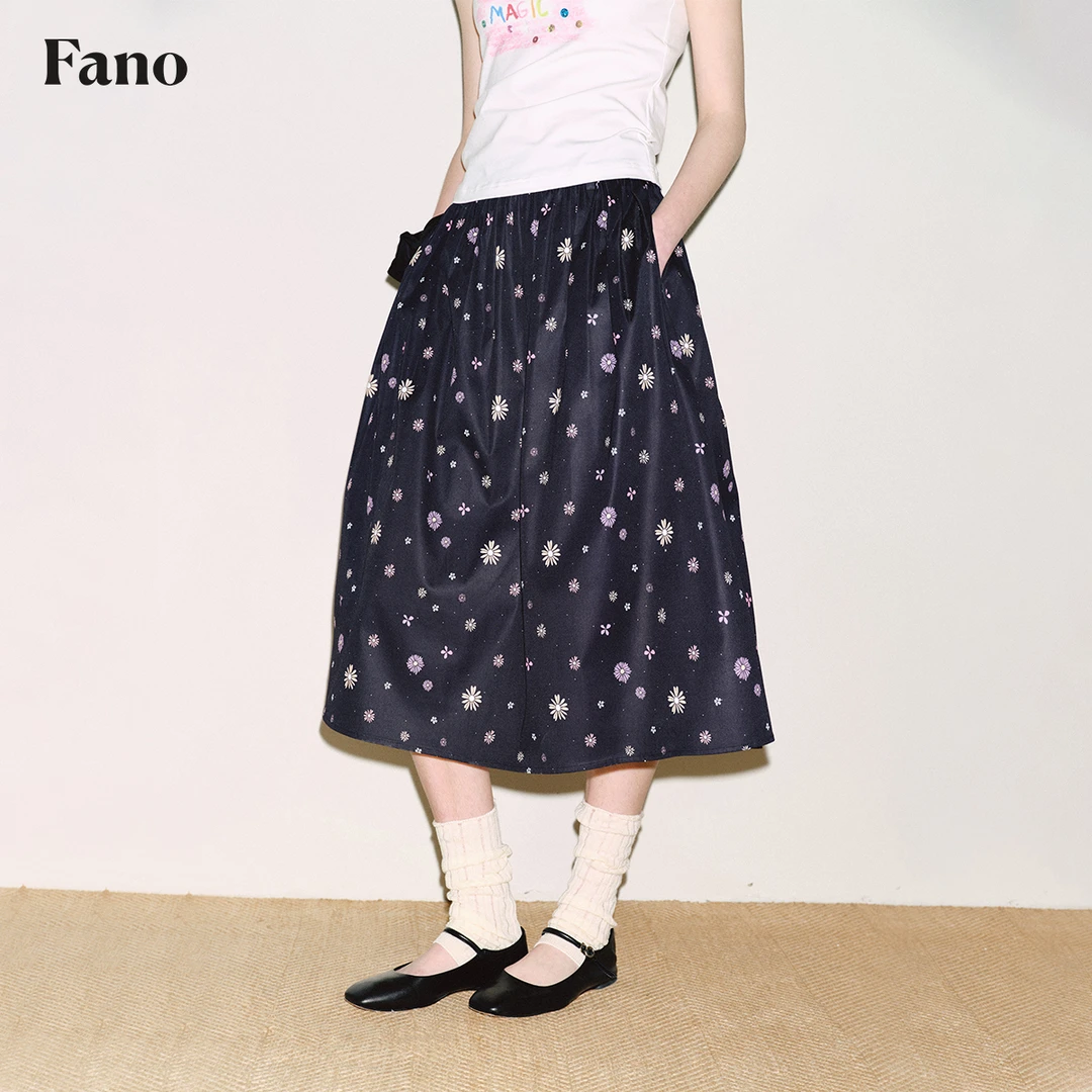 4.3上新 法式浪漫“定制波点花卉”印花A字廓形半身裙FC25B051