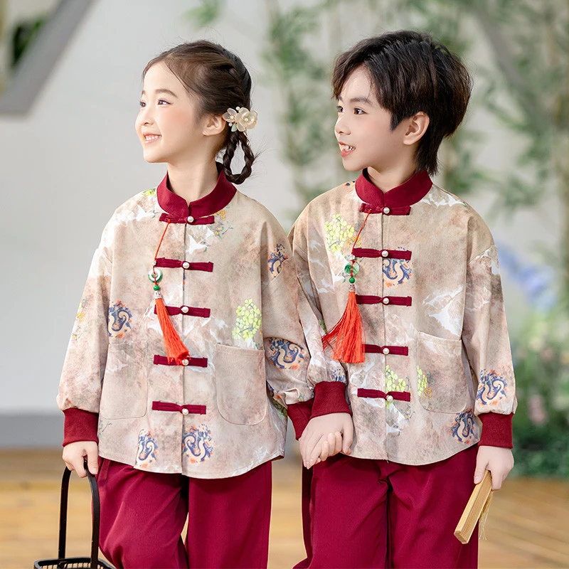 巴拉童年汉服男女童春装套装儿童新中式唐装小少爷国风演出服宝宝