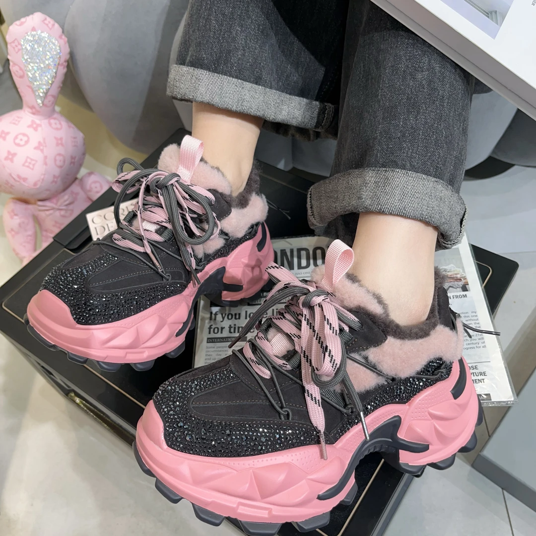 【小涵家】新款欧洲站小众重工水钻拼接撞色厚底【7cm】老爹鞋ins