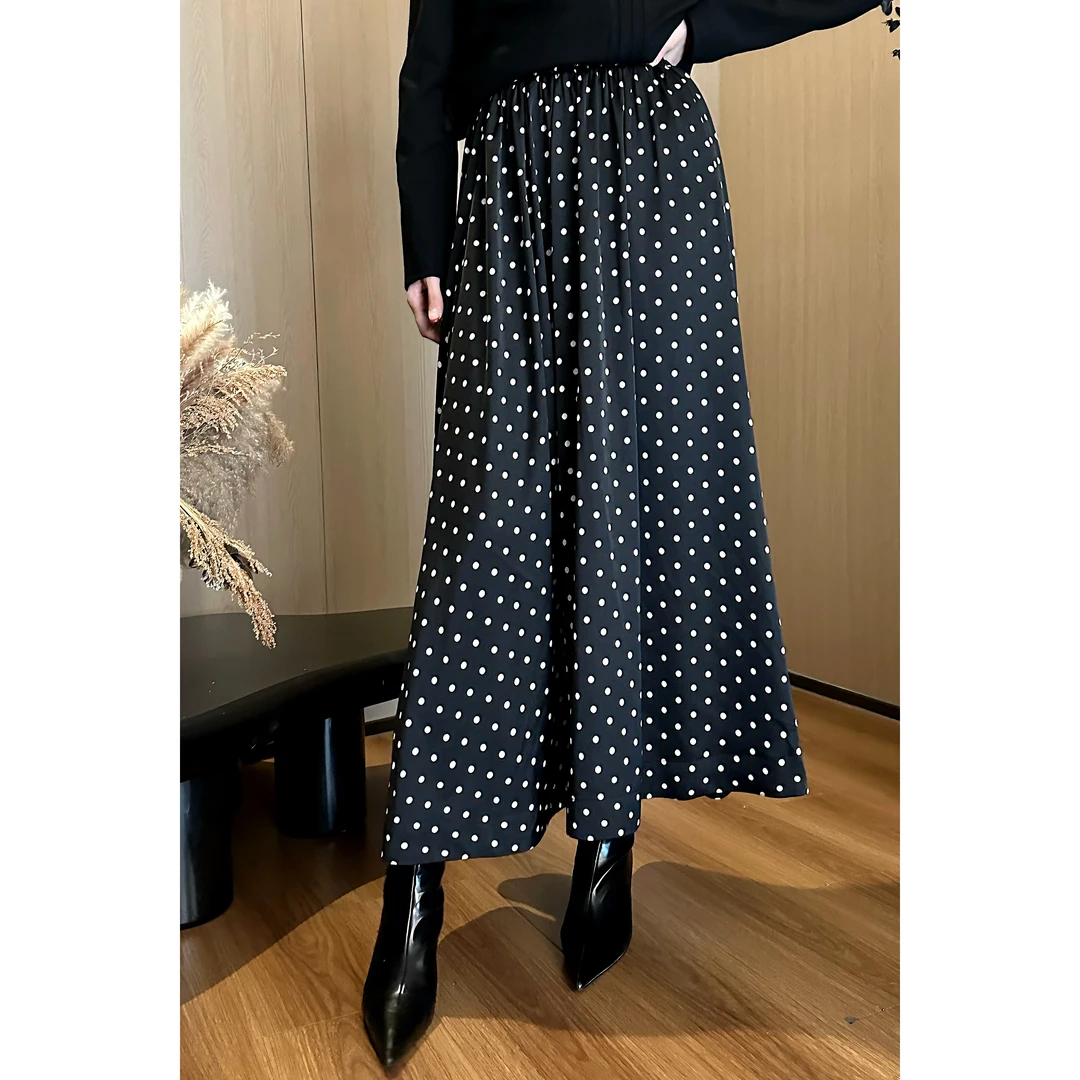 紫紫 波点裙 波点八瓣轻盈垂顺a字大摆高腰半身裙女 ZC12BZHJ550