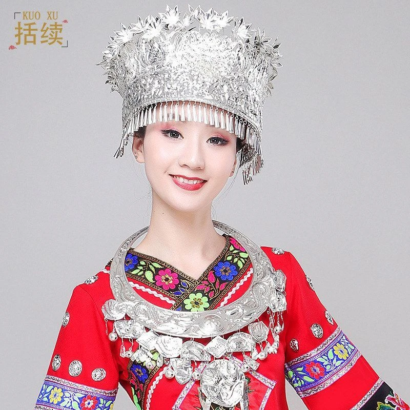 苗族苗银头饰帽子项圈银饰贵州少数民族舞蹈舞台配饰合唱演出服