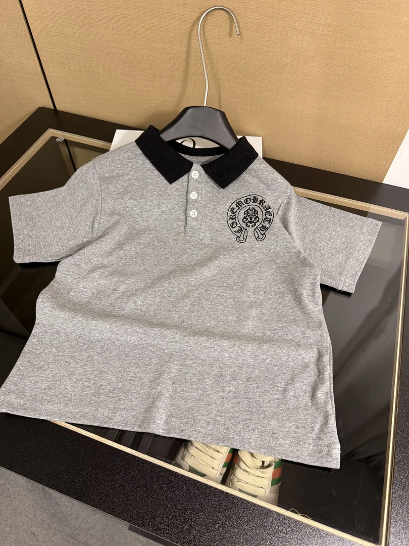 夏季轻薄翻领高级灰色男童设计师洋气休闲POLO上衣